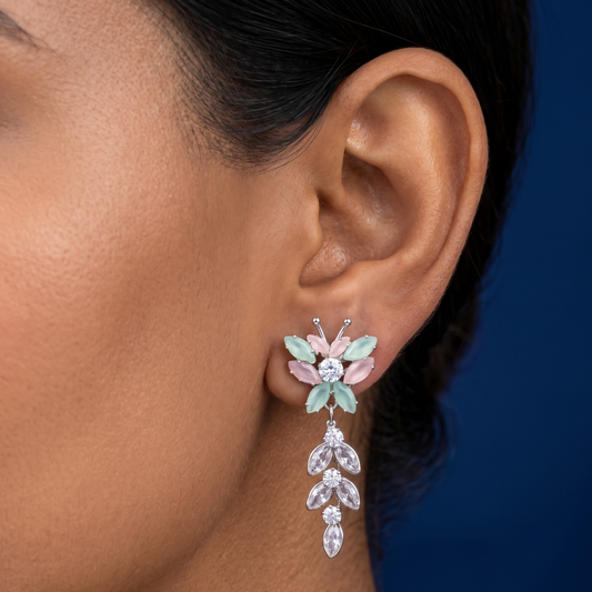 Floral Frost Crystal Earrings - DS01