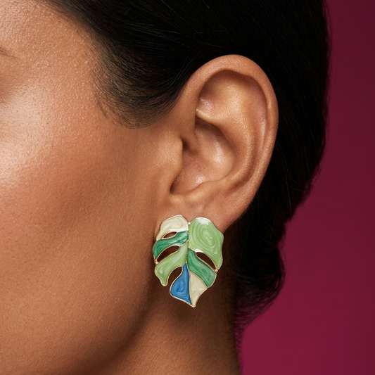 Mint Aura Monstera Statement Studs - MN18