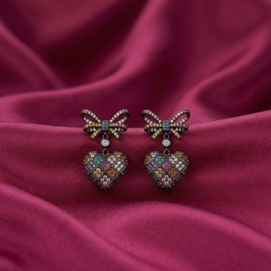 Prism Bow Heart Earrings - SFSS39