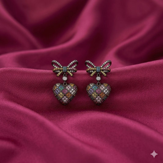 Prism Bow Heart Earrings - SFSS39