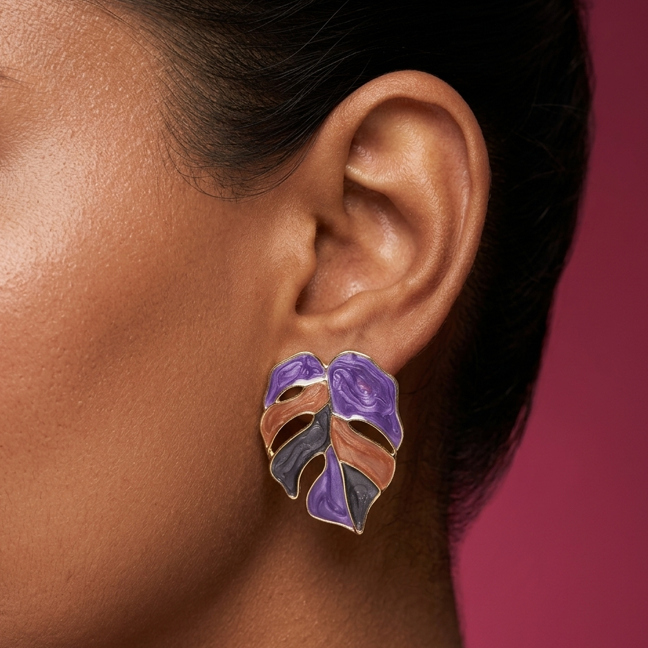 Mystic Monstera Statement Studs - MN19