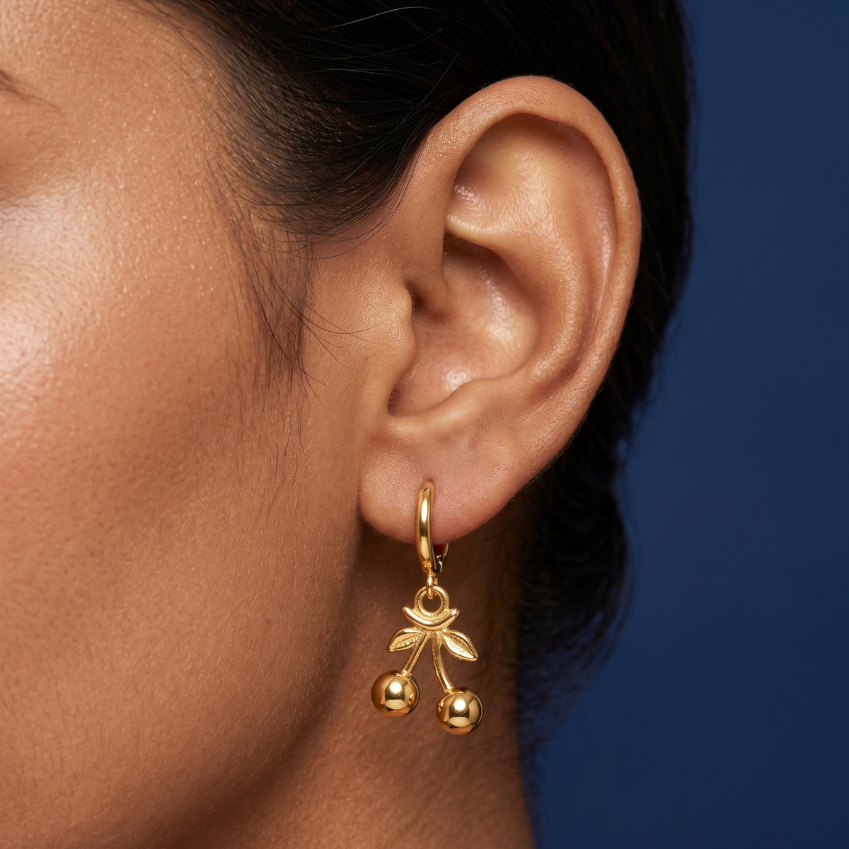 Golden Cherry Charm Hoops - KN01