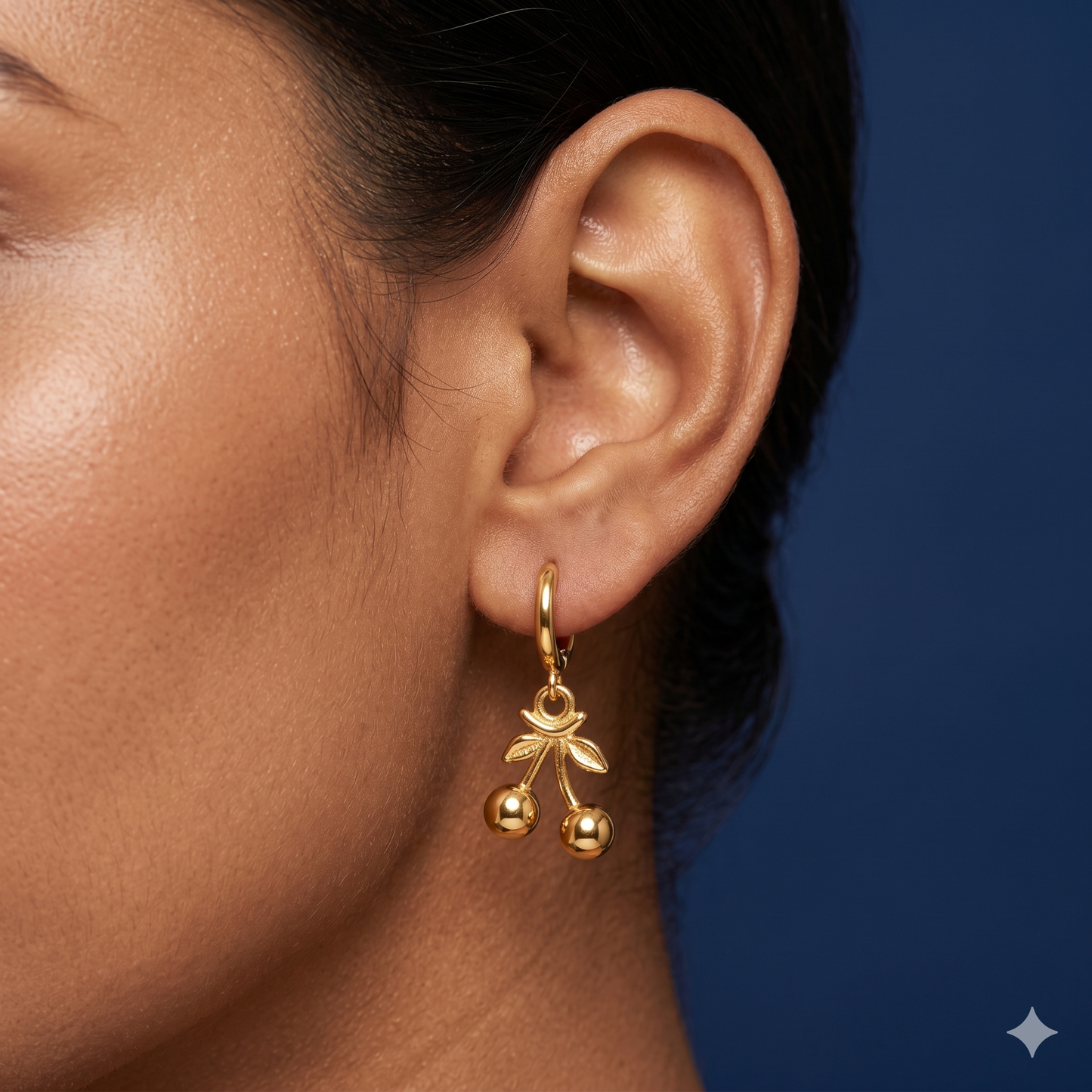Golden Cherry Charm Hoops - KN01
