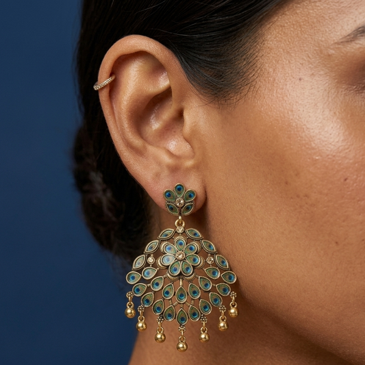 Peacock Elegance Statement Earrings - PC14