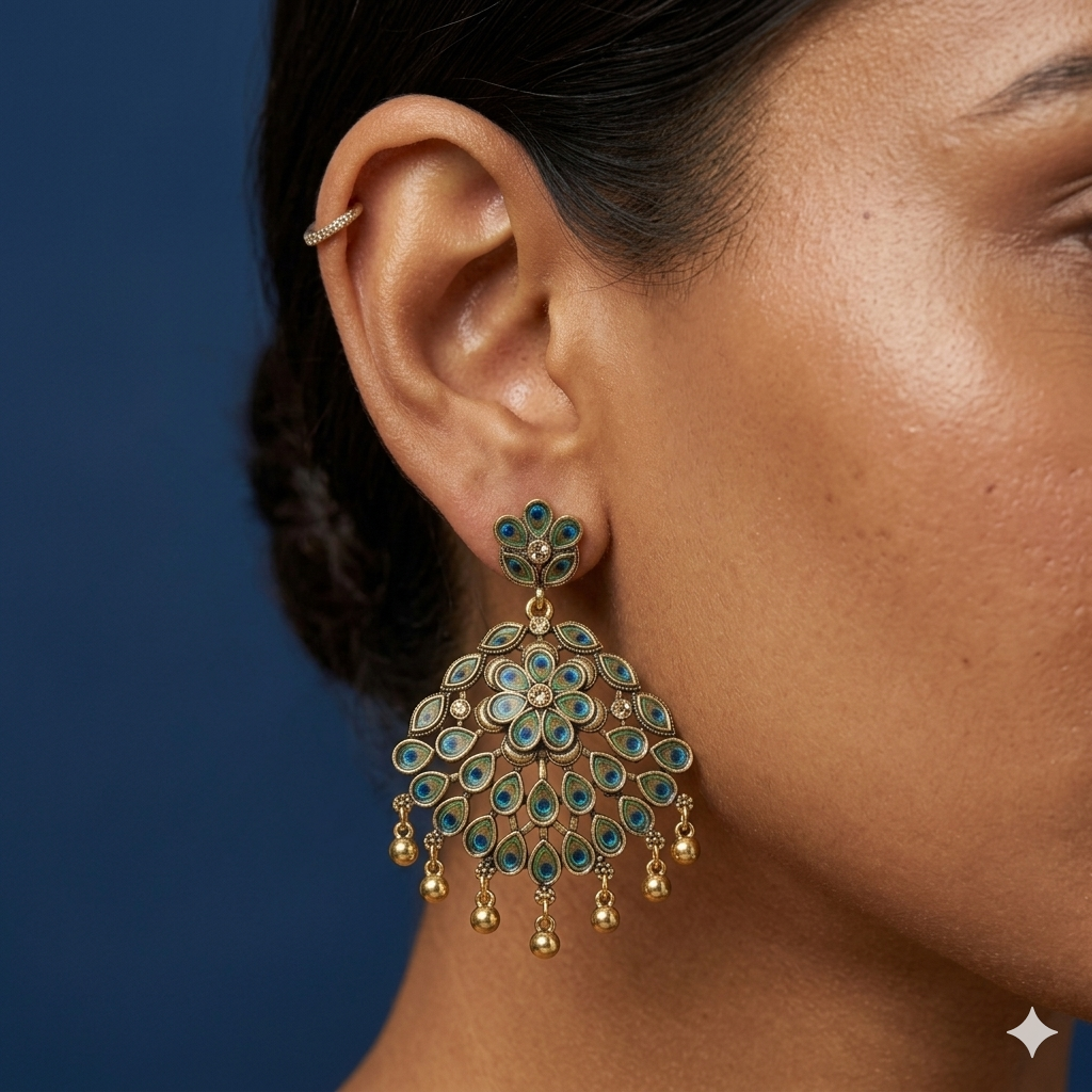Peacock Elegance Statement Earrings - PC14