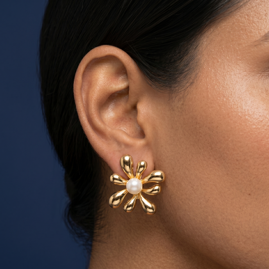 Daisy Pearl Charm Studs - TY02