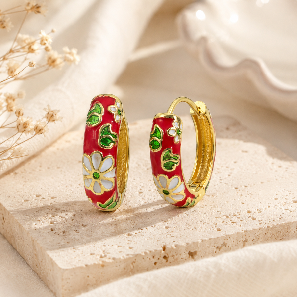 Scarlet Bloom Hoops