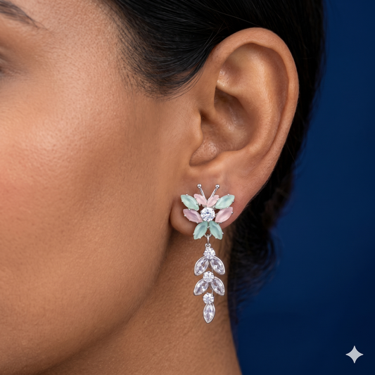 Floral Frost Crystal Earrings - DS01