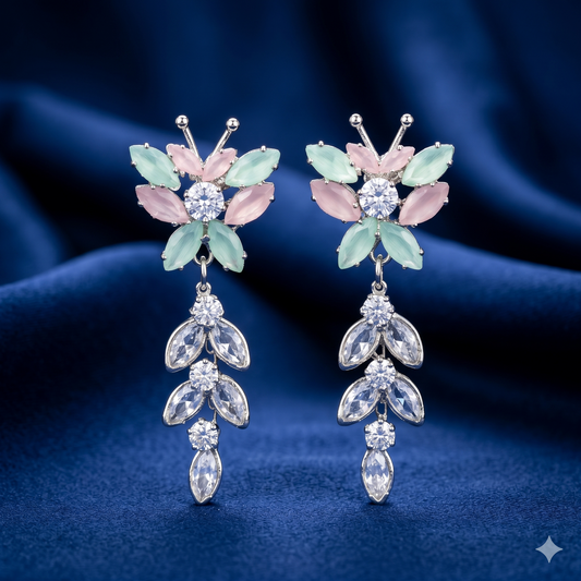 Floral Frost Crystal Earrings - DS01