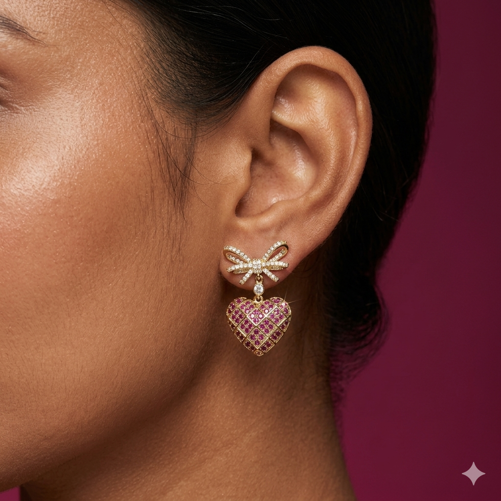 Ruby Bow Heart Drops - SFSS38