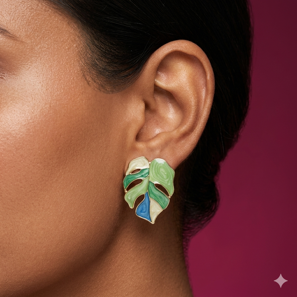 Mint Aura Monstera Statement Studs - MN18