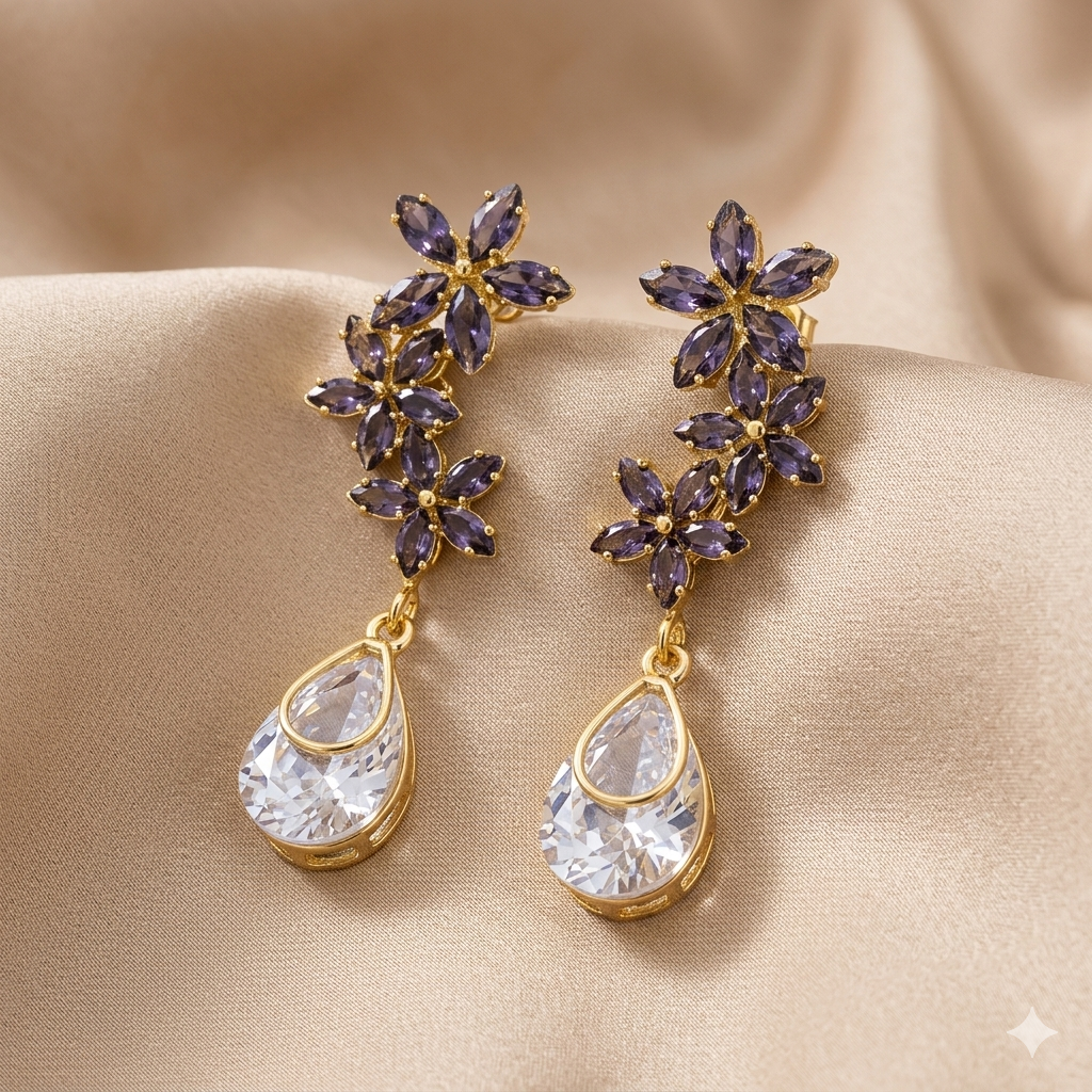 Amethyst Blossom Drop Earrings - SFSS18