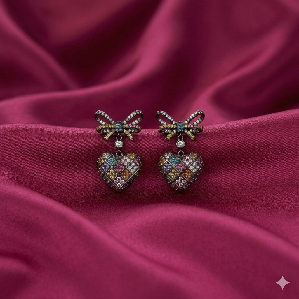 Prism Bow Heart Earrings - SFSS39