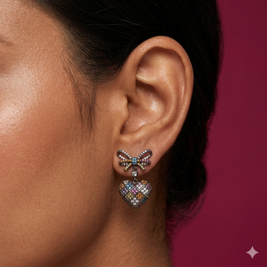 Prism Bow Heart Earrings - SFSS39