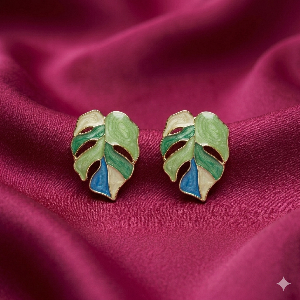Mint Aura Monstera Statement Studs - MN18