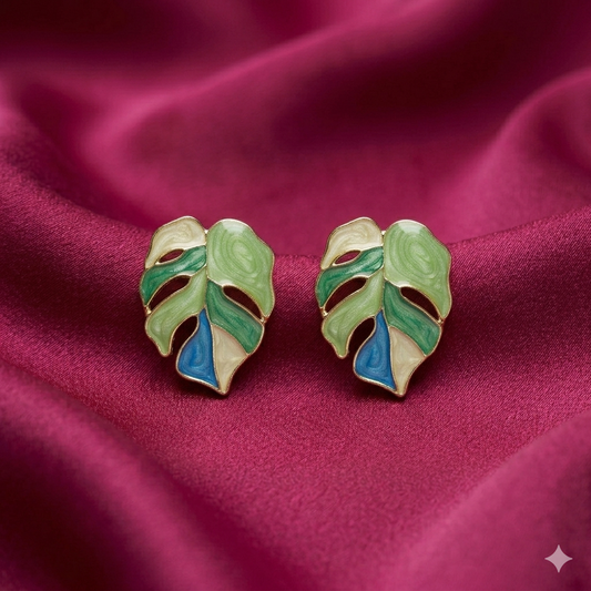 Mint Aura Monstera Statement Studs - MN18