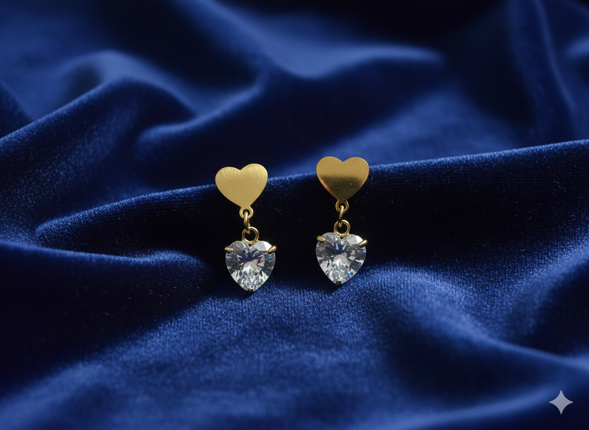 Crystal Heart Drops Earrings  - BKAT19