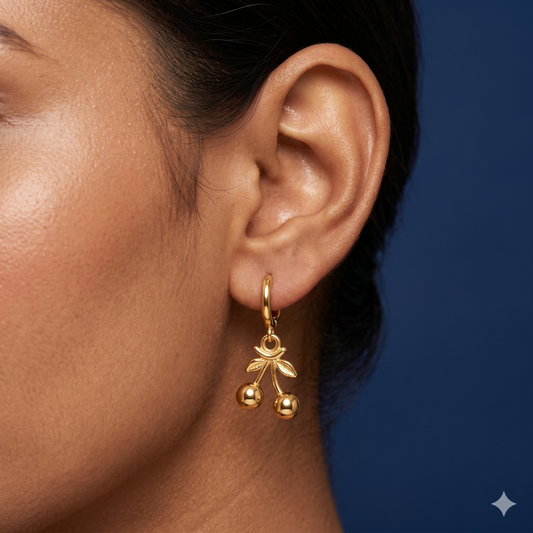 Golden Cherry Charm Hoops - KN01