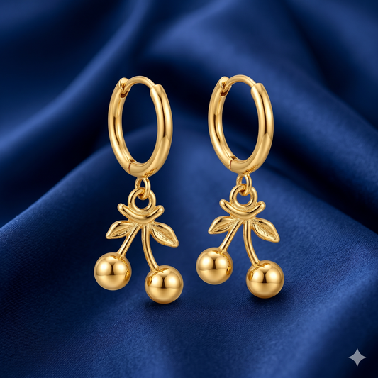 Golden Cherry Charm Hoops - KN01
