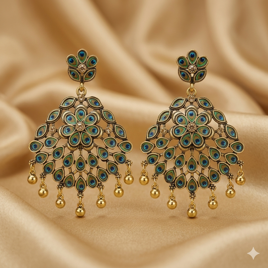 Peacock Elegance Statement Earrings - PC14